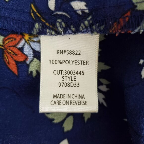 Max Studio Womens Blue Floral Polka Dot Print Crinkle Blouse Size L Flowy Career - Picture 6 of 10